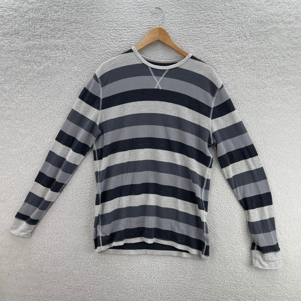 Mossimo Shirt Men XL Gray Waffle Knit Thermal Striped Outdoor Y2K Grunge Granola